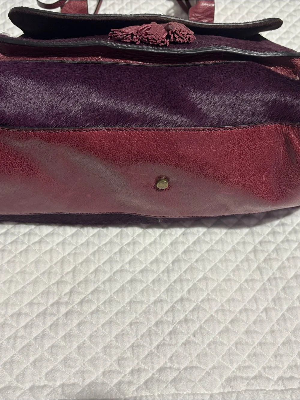 Antonio Melani Purple Leather & Hair-calf Bag with Tassel Accent EUC